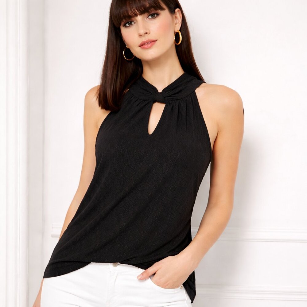Anne Klein Black Twist Halter Keyhole Sleeveless Blouse